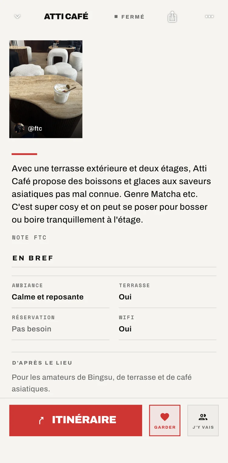 Écran En bref de l'application FTC