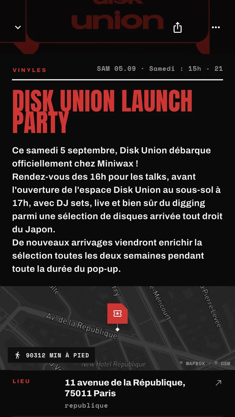 Écran Un événement de l'application FTC